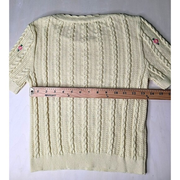 Mango MNG Yellow Knit w/ Roses Short Sleeve Crew Neck Size Small Sweater - Picture 8 of 9